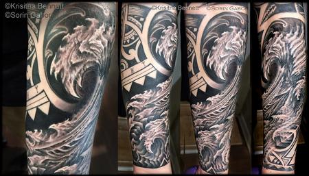 Sorin Gabor - realistic black and gray bio wave and polynesian tribal collab